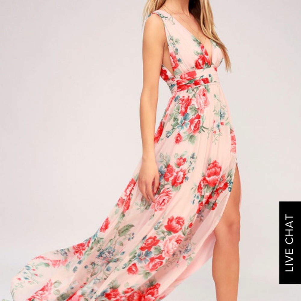 Lulus BLUSH FLORAL PRINT MAXI DRESS